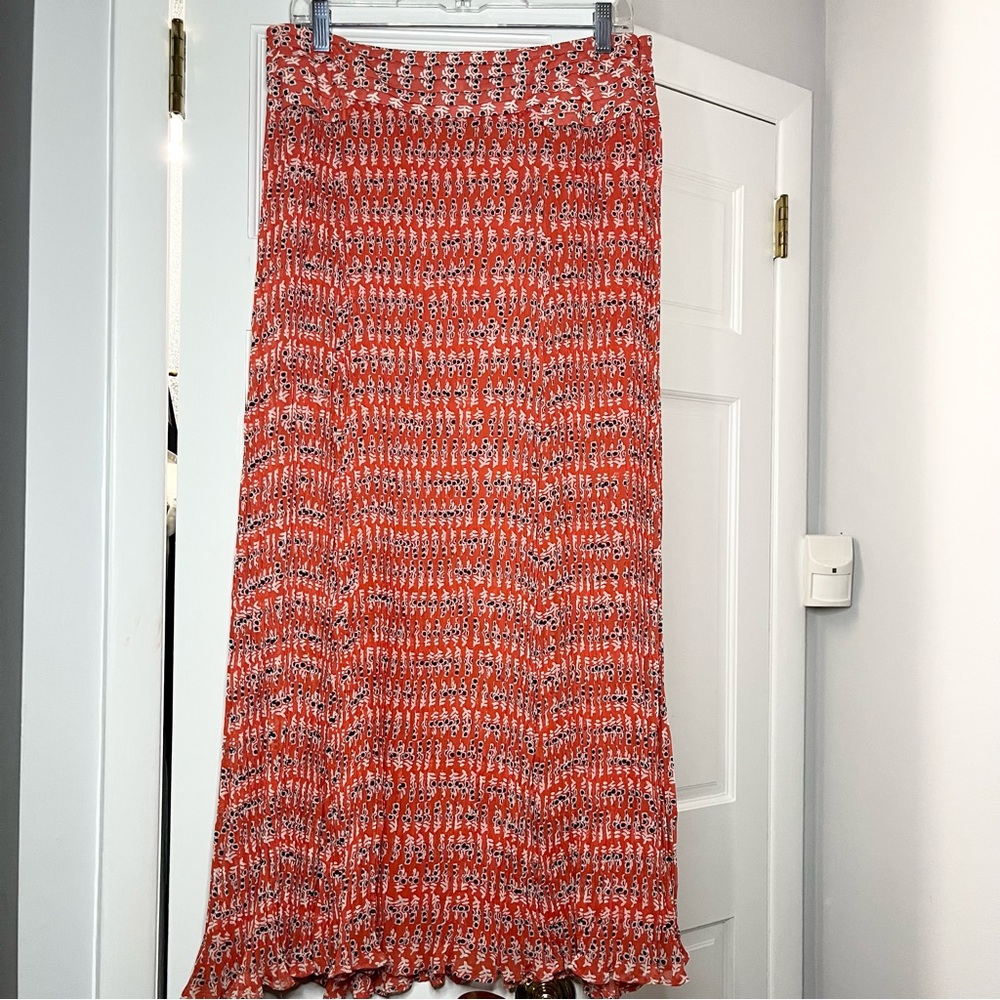 Tory Burch Pleated Orange and White Maxi Skirt - Picture 3 of 5